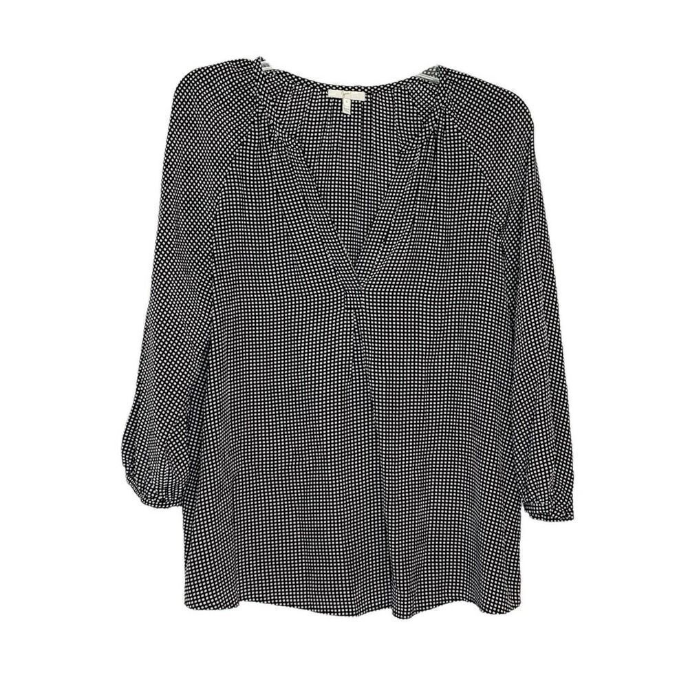 Joie Women’s 100% Silk Black White Window Pane Blouse V-Neck Pullover Size Small